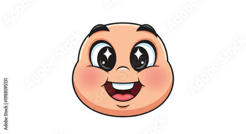 Cute Cartoon Baby Face with Big Eyes and Smiling Mouth.
