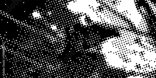 Abstract black and white halftone grunge background with bold dotted texture and splatter effect, modern vector design for edgy digital, print, and creative projects