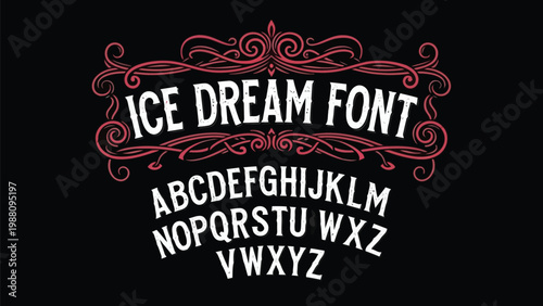 Elegant ice dream font featuring decorative swirls and uppercase alphabet letters Vector