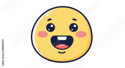 Cute cartoon yellow smiley face with missing tooth and rosy cheeks.