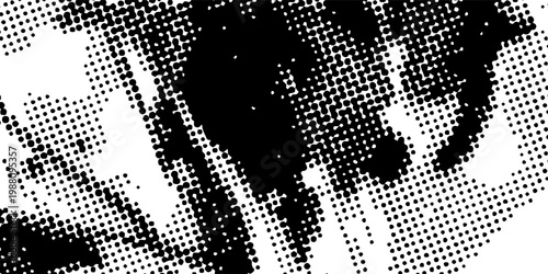 Abstract black and white halftone grunge background with bold dotted texture and splatter effect, modern vector design for edgy digital, print, and creative projects