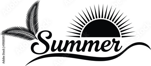 Summer vibes artistic sun and palm leaves design for a warm season aesthetic