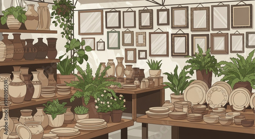 Decorative Ceramic Vases and Pottery Displayed in a Shop.