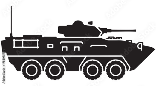 Armored personnel carrier silhouette vector illustration for military defense and combat vehicle icon