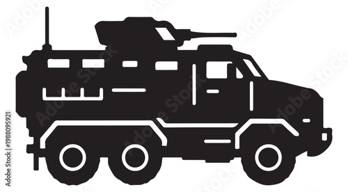 Military armored vehicle silhouette vector icon of a tactical infantry fighting vehicle with turret
