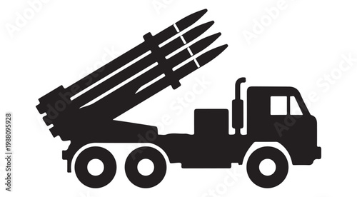 Military rocket launcher truck silhouette vector icon for defense and artillery concepts