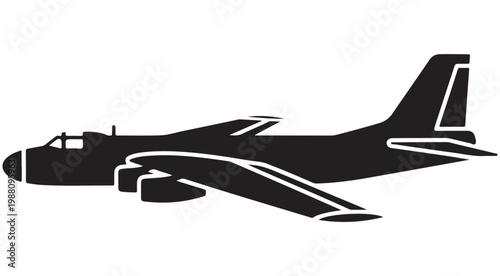 Military bomber aircraft silhouette vector icon of a heavy strategic jet plane for aviation and defense design
