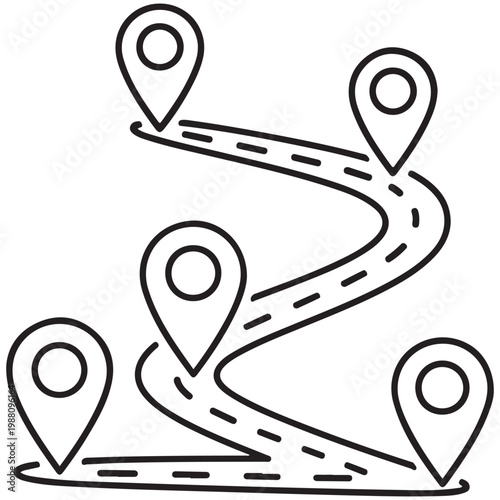 Winding road with map pin location markers vector illustration for navigation journey and project roadmap concepts