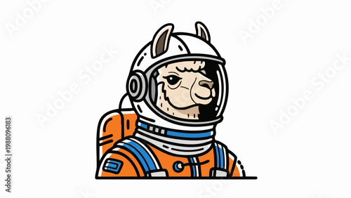 Cute cartoon llama wearing a space astronaut suit.
