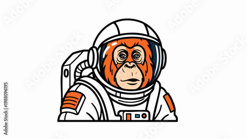 Cartoon Orangutan Astronaut Wearing A Space Suit.