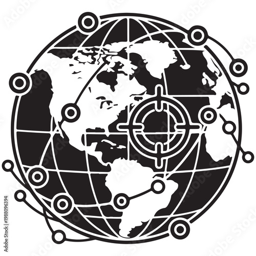 Global network connection with target crosshair on earth globe vector illustration for technology and security