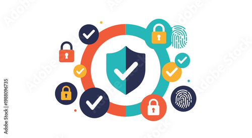 Security icons with shield and locks.