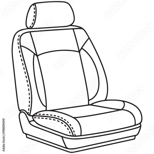 Car seat vector line art illustration for automotive interior design and upholstery diagrams