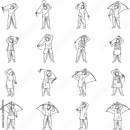 flat design sequence of person struggling with umbrella in windy weather vector illustration