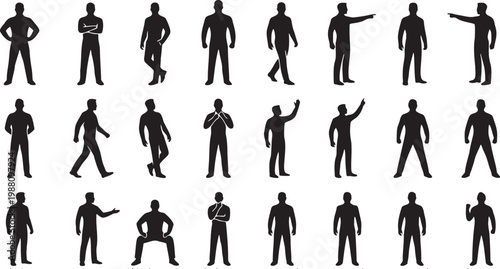 Minimal Vector Silhouette Set of Man Confident, Authoritative, and Powerful Body Language Poses.