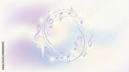 Elegant Musical Notes Circle Frame with Soft Pastel Background.