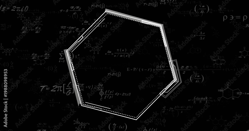 Fototapeta premium Displaying heptagonal polygon with dotted inner path at digital studio, with equations and diagrams