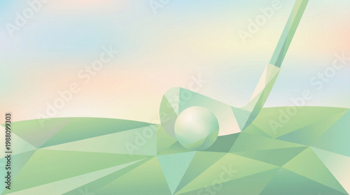 Golf Club and Ball Geometric Low Poly Art.