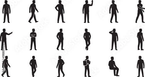 Minimal Vector Silhouette Set of Man Turning and Looking Over the Shoulder Poses.