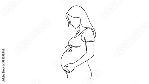 Pregnant woman's continuous line drawing portrait in profile