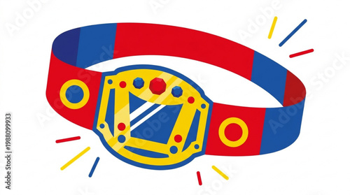 Championship Wrestling Belt with Red and Blue Straps.