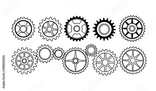 Cogwheel vector set black white gear icons mechanical system design
