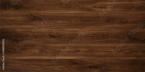 A natural dark brown hardwood floor pattern featuring an old textured oak timber plank surface and grain design for a rustic wooden wall or table board background material