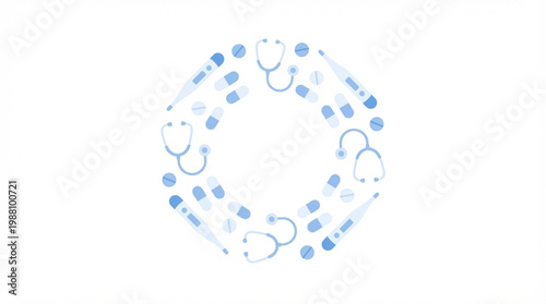 Abstract Stethoscope Pattern Forming a Circular Design.