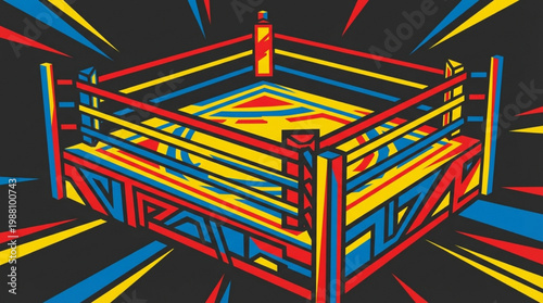Colorful Boxing Ring with Bright Rays.