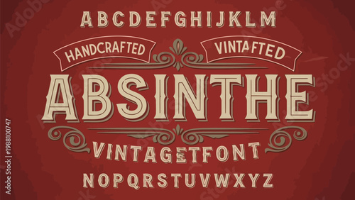 Vintage-style handcrafted absinthe font showcasing alphabet letters with a retro aesthetic Vector