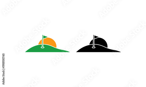 Golf course hill with flag sunset green and black.