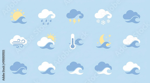 Collection of Weather Icons Representing Different Atmospheric Conditions.