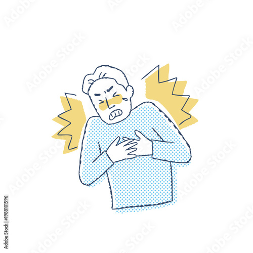 急な胸の痛みで苦しむシニア男性