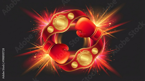 Boxing Championship Belt with Gloves and Explosive Energy.