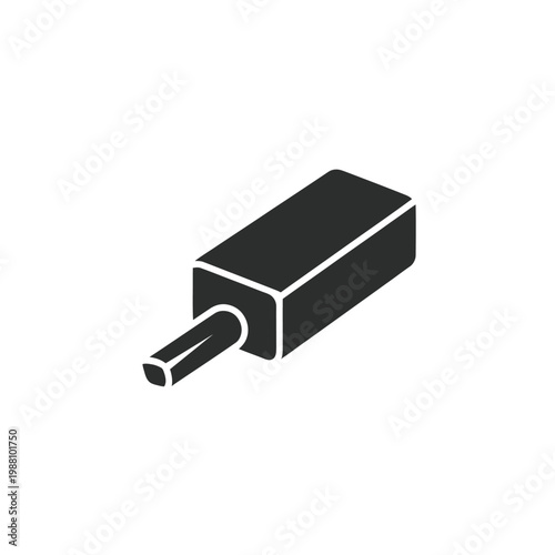 Black rectangular object with protruding tube.