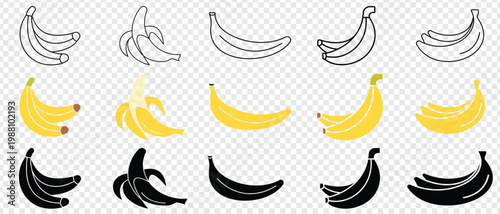 banana icon set. food, healthy, snack, tropical, fresh, simple, vector icon. Raw banana. Eco bio health food.