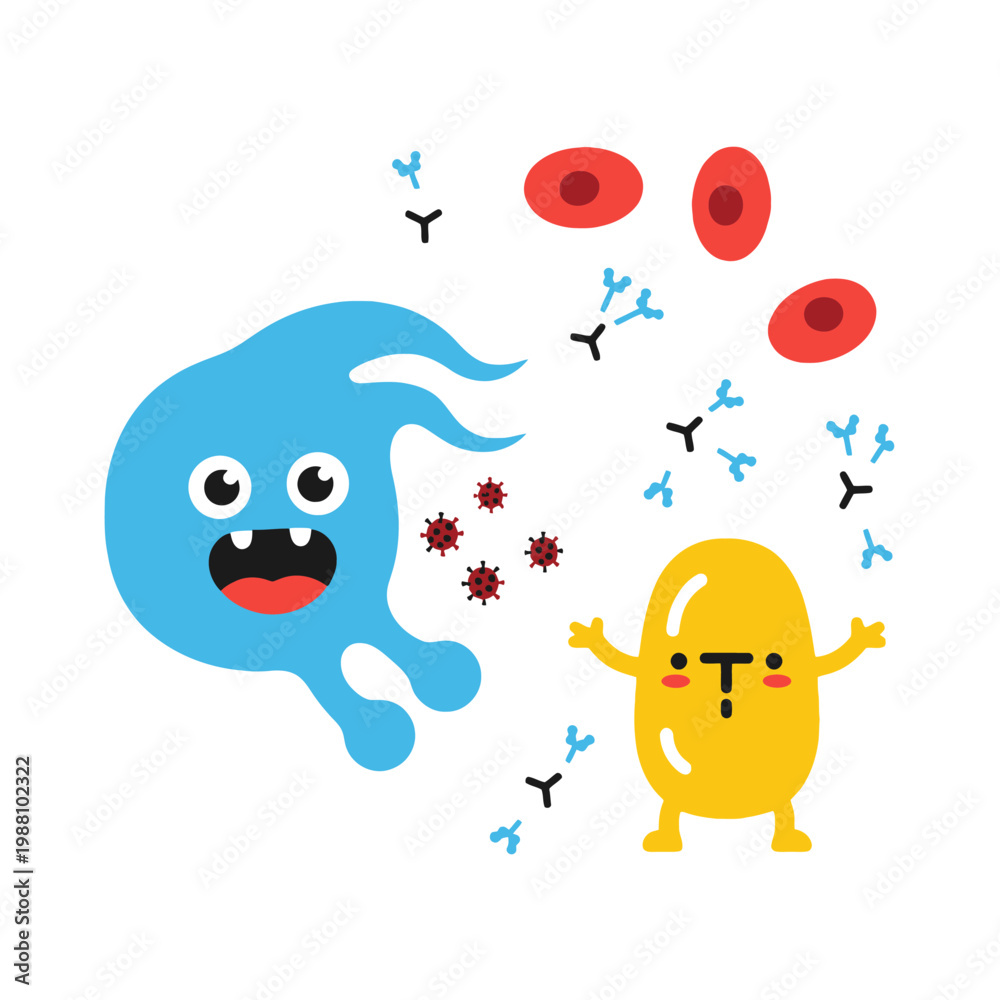 Obraz premium Immune system fighting virus and bacteria - illustration