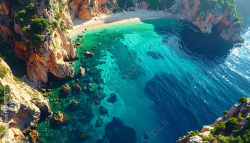 Aerial view of a serene coastline with clear turquoise water