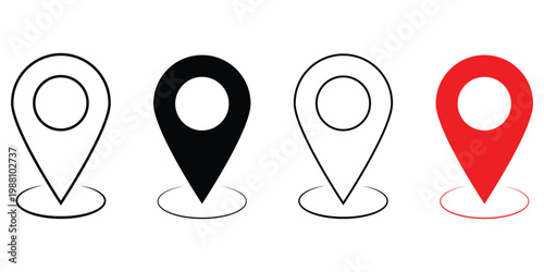 Location pin icon. Map pin place marker. Location icon. Map marker pointer icon set. GPS location symbol collection. Vector illustration on a white background.