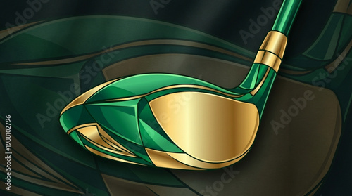 Luxury Green and Gold Golf Club Head Close Up.