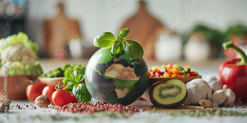 Colorful Arrangement of Fresh Vegetables and Fruits on Table