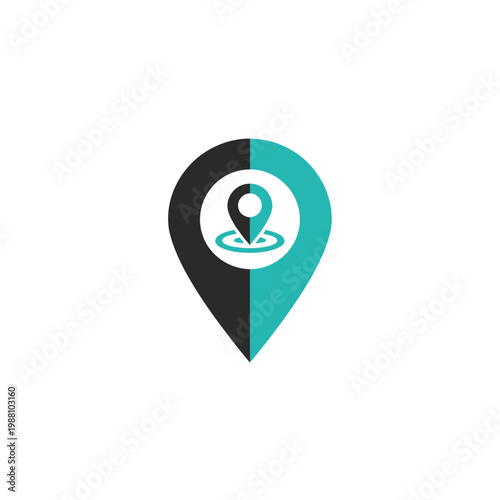 A stylized map pin icon with a location symbol.