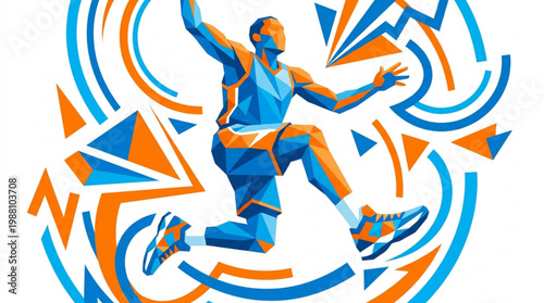 Dynamic Basketball Player Mid-Air Dunking Action Shot.