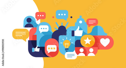 Social media icons and symbols.