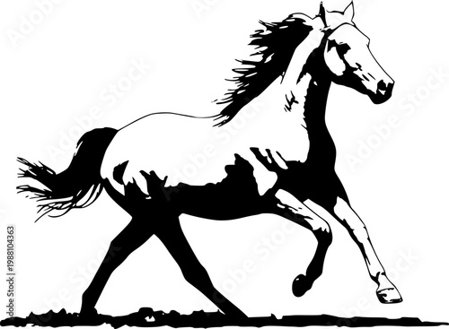 A pristine white Arabian gallops powerfully against a stark white backdrop, muscles taut and tail raised high in an ultra-realistic capture that defies the boundaries of digital artistry