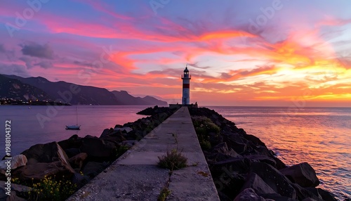 Coastal lighthouse at dusk