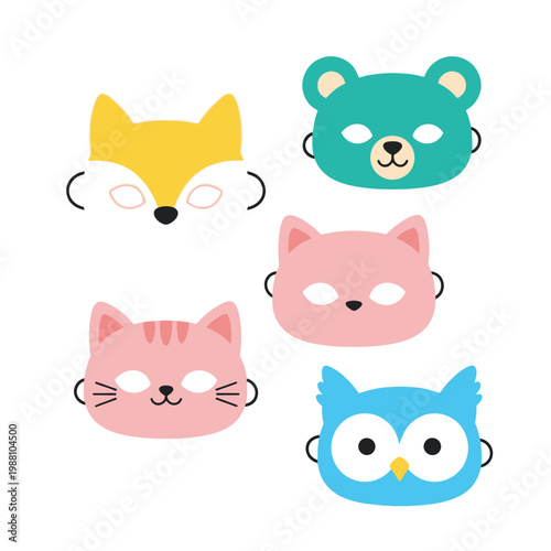 Cute Animal Masks Collection: Fox, Bear, Cat, Owl for Kids Party Fun