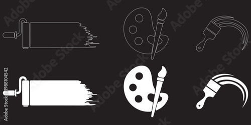 Paint icons set. Paint brush vector icon. Paint roller icon