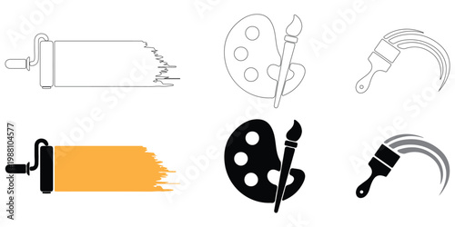 Paint icons set. Paint brush vector icon. Paint roller icon