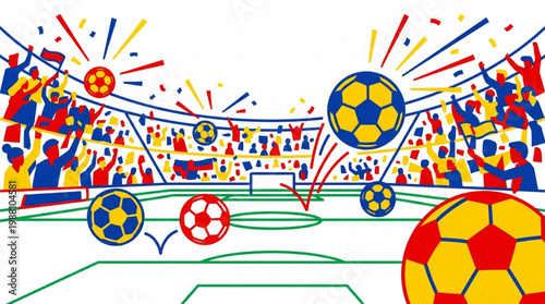 Vibrant Soccer Balls in Action on a Stadium Field.